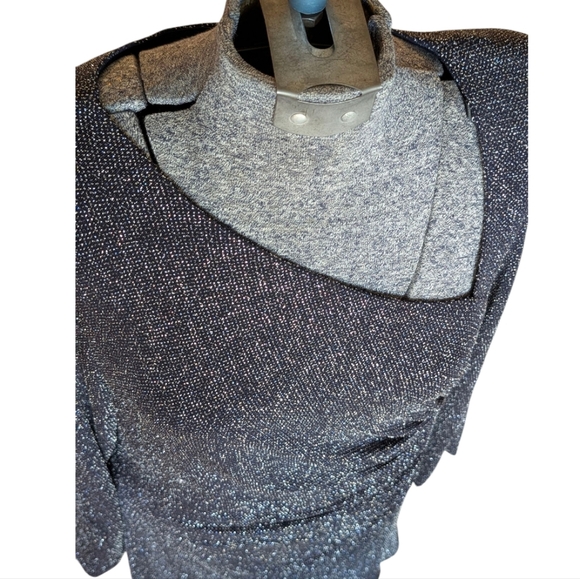 Vince Camuto Navy Blue Glitter Asymmetrical Drape Dress, Size 14 - Picture 7 of 11